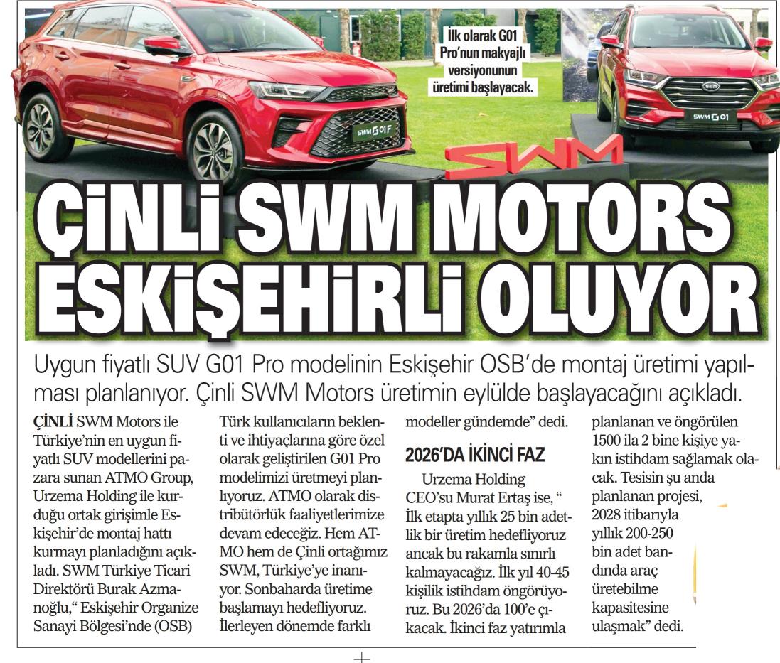 Urzema | Chinese Automaker SWM Motors Becomes Eskişehir-Based